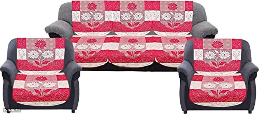 Dakshya Industries Flower Cotton 6 Piece 5 Seater Sofa Cover (Pink)-thumb0