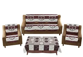 Dakshya Industries Cotton Flower 5 Seater Sofa Cover with Center Table Cover - (Brown, Standard size) 7 Pieces-thumb1