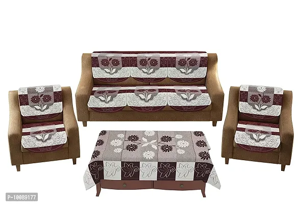 Dakshya Industries Cotton Flower 5 Seater Sofa Cover with Center Table Cover - (Brown, Standard size) 7 Pieces-thumb2