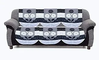 Dakshya Industries Flower Cotton 6 Piece 5 Seater Sofa Cover (Black)-thumb1