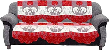 Dakshya Industries Floral Design 6 Piece Cotton Sofa Cover Set (Maroon)-thumb1