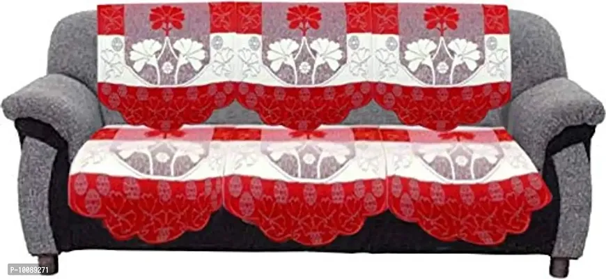 Dakshya Industries Floral Design 6 Piece Cotton Sofa Cover Set (Maroon)-thumb2