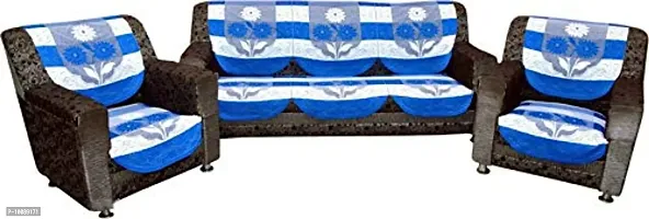 Dakshya Industries Cotton Floral 6 Piece 5 Seater Sofa Cover (Blue)-thumb0