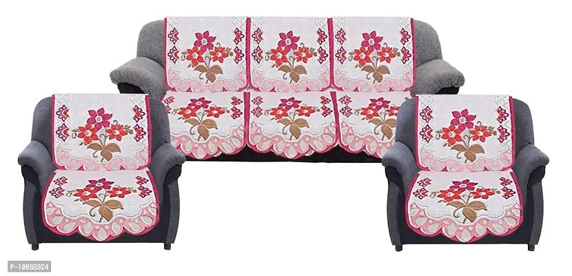 Dakshya Industries Premium Cotton Floral 5 Seater Sofa Cover - (Pink, Standard size) 6 Piece