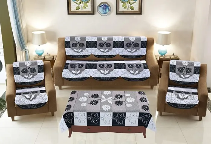 Elegant Polyester 5 Seater Sofa Set Cover With Table Cover Set