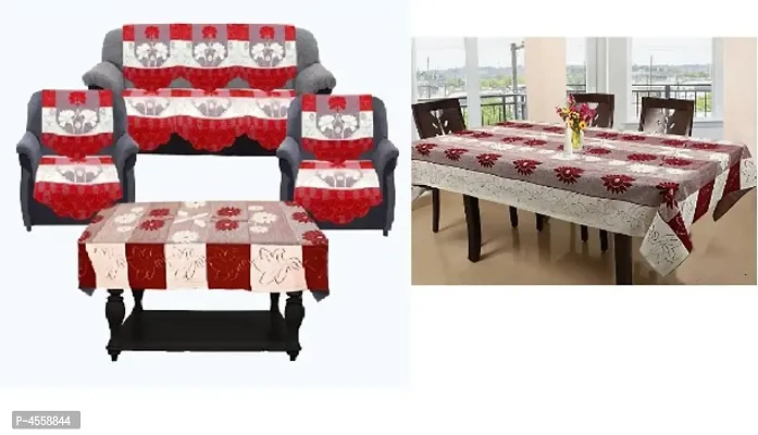 Forever Groovy Polyester Floral 5 Seater Sofa Cover With Center Table and Dining Table Cover