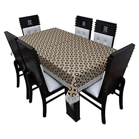 Stylish Fancy Pvc Waterproof Dining Table Cover For 4 Seater Bold Abstract Print And Rectangular Protector Size 52 X 76 Inches Beige And Black vol1