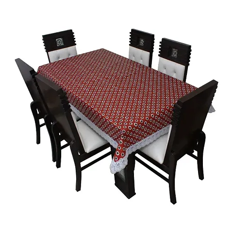 Stylish Fancy Pvc Waterproof Dining Table Cover For 4 Seater Bold Abstract Print And Rectangular Protector Size 52 X 76 Inches Beige And Black vol1