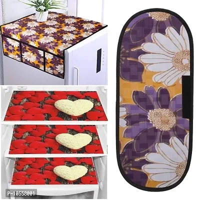 Castle Decor ( Pack of 5 ) Multipurpose Fridge Cover Set ( 1 Fridge Cover, 3 Fridge Mats  1 Handle Cover)