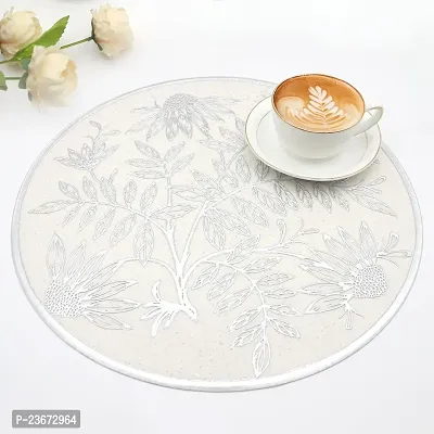 Classic Set of 6 Round Table Placemat, Pressed Vinyl Place Mats Easy to Clean Waterproof Dining Table Plate Mat for Kitchen Hotels Business Occasions Indoor Outdoor ( Silver)