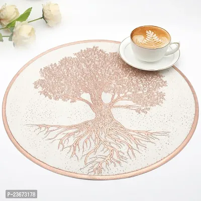 Classic Pack of 6 Round Table Placemat, Tree Design Pressed Vinyl Place Mats Easy to Clean Waterproof Dining Table Plate Mat for Kitchen Hotels Business Occasions ( Copper )