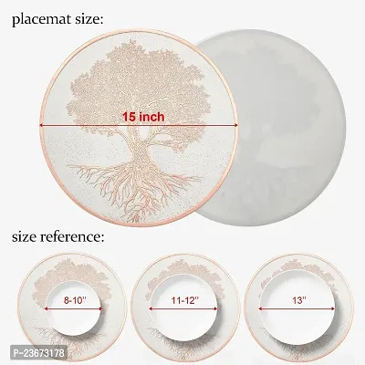 Classic Pack of 6 Round Table Placemat, Tree Design Pressed Vinyl Place Mats Easy to Clean Waterproof Dining Table Plate Mat for Kitchen Hotels Business Occasions ( Copper )-thumb2