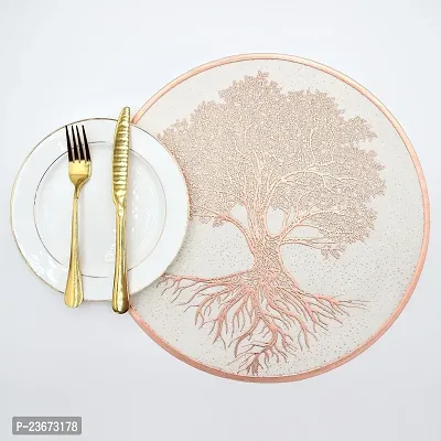 Classic Pack of 6 Round Table Placemat, Tree Design Pressed Vinyl Place Mats Easy to Clean Waterproof Dining Table Plate Mat for Kitchen Hotels Business Occasions ( Copper )-thumb5