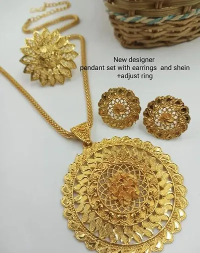 Party Wear Golden Brass Necklace Set