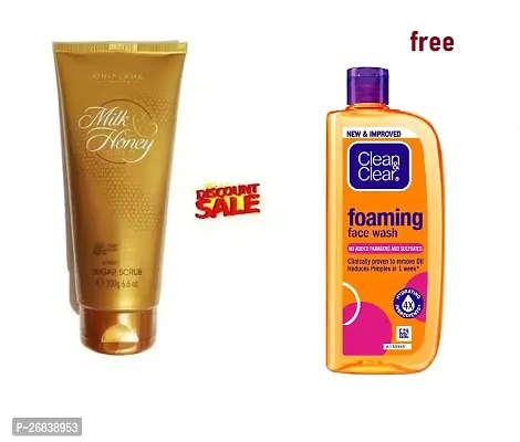 Oriflame Sweden MILK  HONEY GOLD Smoothing Sugar Scrub 200 ml. + clean and clear facewash 150ml