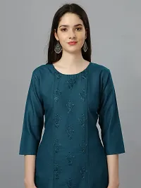 A-Line Blue Embroidered Cotton Blend Kurta-thumb2