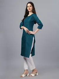 A-Line Blue Embroidered Cotton Blend Kurta-thumb3