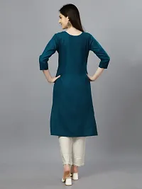 A-Line Blue Embroidered Cotton Blend Kurta-thumb1