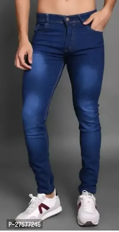 Elegant Blue Denim Solid Jeans For Men