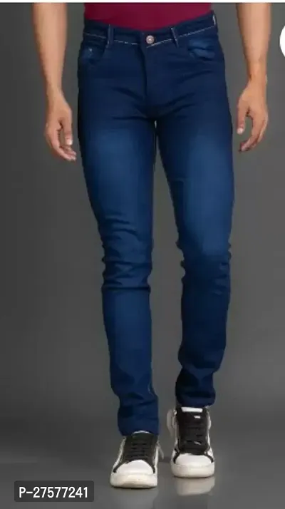 Elegant Blue Denim Solid Jeans For Men