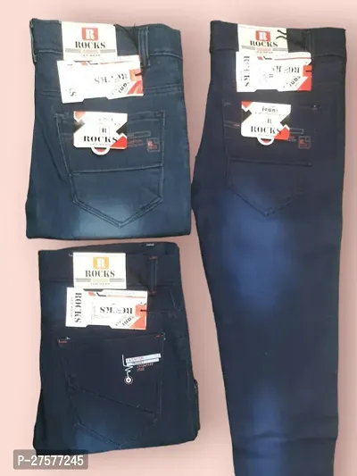 Elegant Blue Denim Solid Jeans For Men- Pack Of 3-thumb0