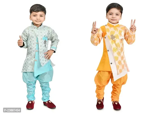 Stylish Cotton Blend Kurta Sets For Boys Pack Of 2