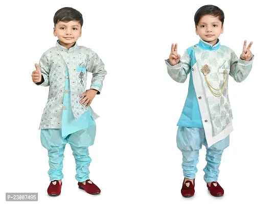 Stylish Cotton Blend Kurta Sets For Boys Pack Of 2