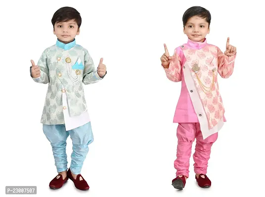 Stylish Cotton Blend Kurta Sets For Boys Pack Of 2