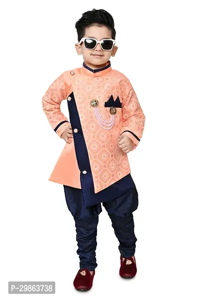 Comfortable Orange Cotton Blend Kurta Sets For Boys