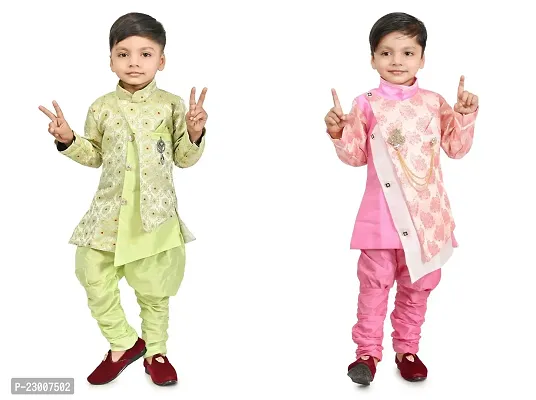 Stylish Cotton Blend Kurta Sets For Boys Pack Of 2