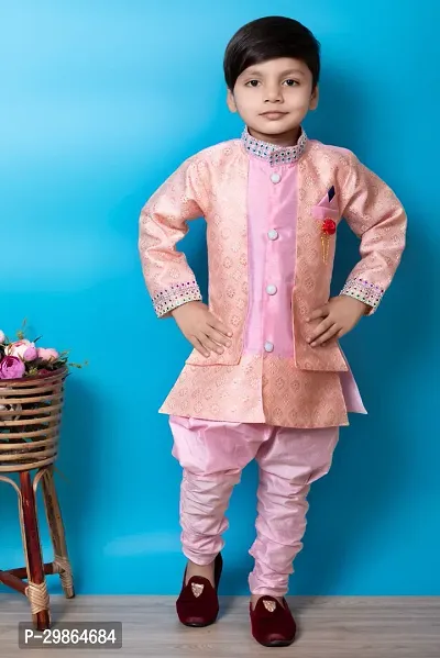 Comfortable Pink Cotton Blend Kurta Sets For Boys-thumb0