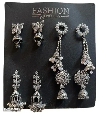Oxidised Set of 4 Earrings for women-thumb0