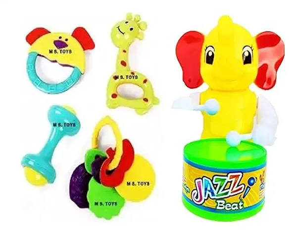 PRV Toys Musical Drummer Dancing Sound Toy for Lovely Colourful Musical Rattle Toys with New-Born Rattle Rattle (ELE for 4 Rattle Toys)