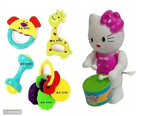 PRV Toys Musical Drummer Dancing Sound Toy for Lovely Colourful Musical Rattle Toys with New-Born Rattle Rattle (Kitty for 4 Rattle Toys)-thumb0