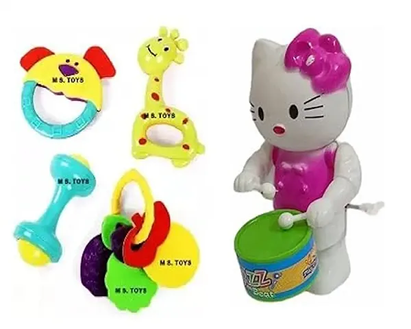 PRV Toys Musical Drummer Dancing Sound Toy for Lovely Colourful Musical Rattle Toys with New-Born Rattle Rattle (Kitty for 4 Rattle Toys)