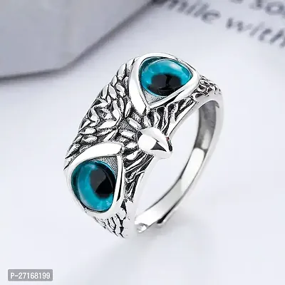 Silver Rings for Men Owl Eye Face Ring Stylish Adjustable Silver Ring For Boys-thumb0