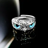 Silver Rings for Men Owl Eye Face Ring Stylish Adjustable Silver Ring For Boys-thumb2