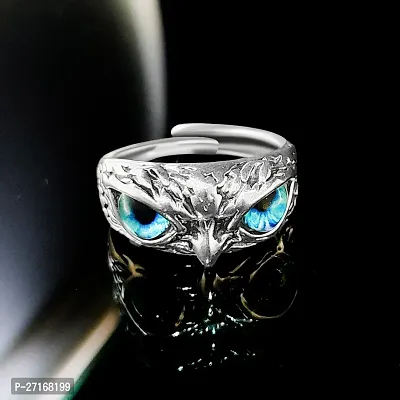 Silver Rings for Men Owl Eye Face Ring Stylish Adjustable Silver Ring For Boys-thumb3