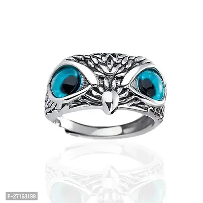 Silver Rings for Men Owl Eye Face Ring Stylish Adjustable Silver Ring For Boys-thumb4