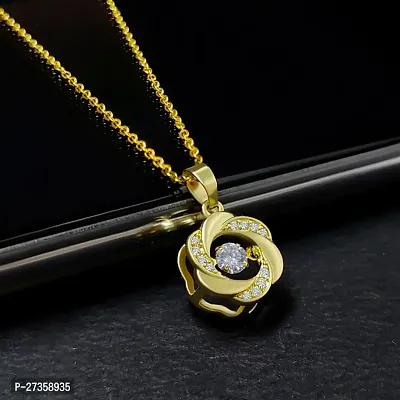 Gold plated Floral Diamond Stainless Steel Pendant for Women and Girls-thumb0