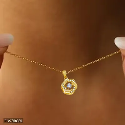 Gold plated Floral Diamond Stainless Steel Pendant for Women and Girls-thumb2