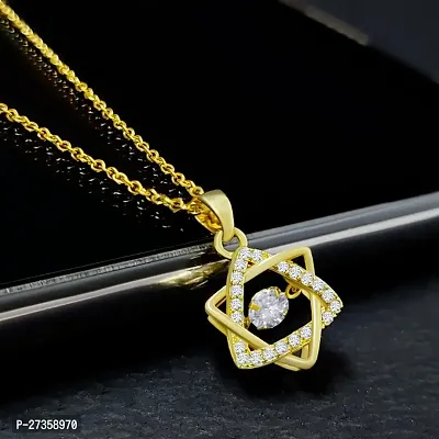 Gold Plated Stainless Steel  AD Star Pendant Necklace for Women and Girls