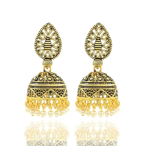 Traditional Plated Oxidized Pearl Jhumki Earrings For Women Girls