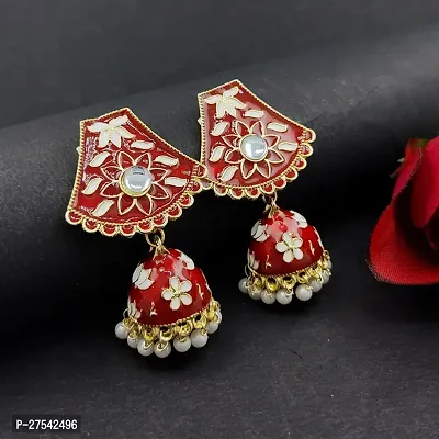 Gold-plated Red Minakari jhumki earring-thumb0