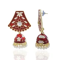 Gold-plated Red Minakari jhumki earring-thumb2