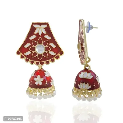 Gold-plated Red Minakari jhumki earring-thumb3