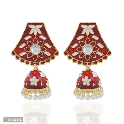 Gold-plated Red Minakari jhumki earring-thumb4
