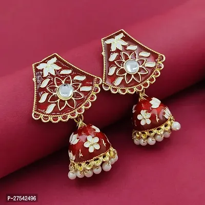 Gold-plated Red Minakari jhumki earring-thumb5