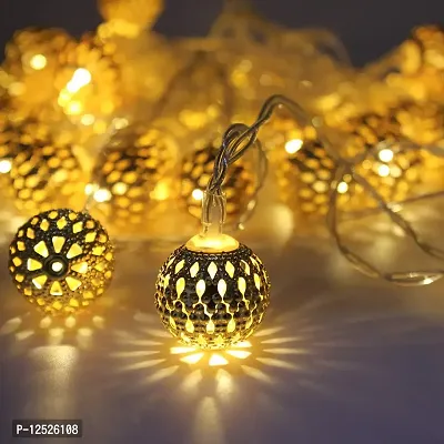 Prisma Collections 16 Metal Ball String LED Light for Diwali, Christmas, Navratri, Party, Wedding, Decoration, Gardens, Festival