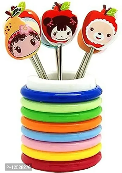 Prisma Collections Cartoon Shape Fruit Forks (4 INCH, Multicolour - 1 Pack Contains - 8 Sticks)